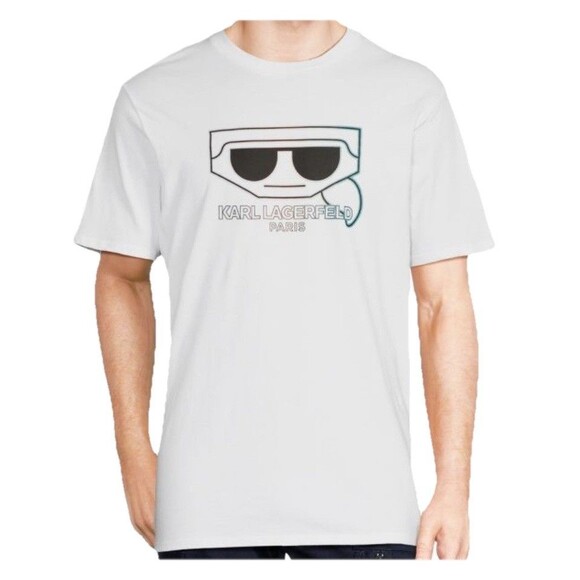 Karl Lagerfeld Mens Graphic Screen Print T Shirt White Slim Fit Size L NWT - Picture 2 of 6